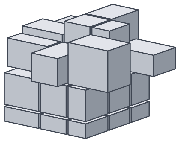 Nach Schritt 3 sind die unteren zwei Schichten ein glatter Block. Nur die dicke obere Schicht ragt noch kreuz und quer.